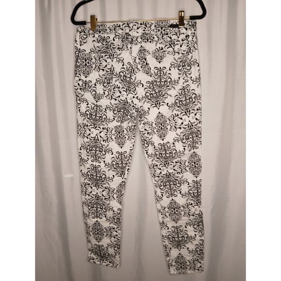 Kut From the Kloth Brigitte Damask Pattern Ankle Skinny Pants Black White Size 8 - Picture 2 of 12